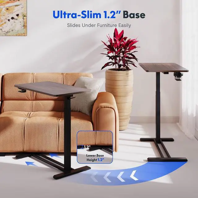 Alt view image 6 of 7 - H7 Adjustable Overbed Bedside Table with Wheels Pneumatic Mobile Standing Desk Laptop Desk Rolling Computer Cart Movable Table Hospital Home Use(27.6" W x 15.7" D, Mahogany Table)