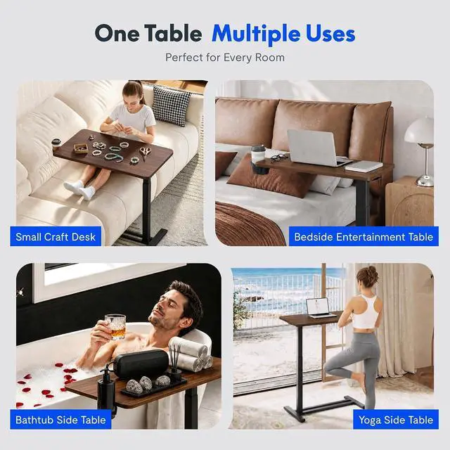 Alt view image 7 of 7 - Medical Adjustable Overbed Bedside Table with Wheels Pneumatic Mobile Standing Desk Laptop Desk Rolling Computer Cart Movable Table Hospital Home Use(31.5" W x 17.7" D, Mahogany Large)
