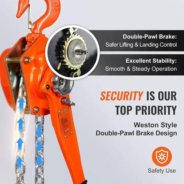 Alt view image 3 of 7 - Manual Lever Chain Hoist, 3 Ton 6600 lbs Capacity 20 FT Come Along, G80 Galvanized Carbon Steel with Weston Double-Pawl Brake, Auto Chain Leading & 360° Rotation Hook, for Garage Factory Dock