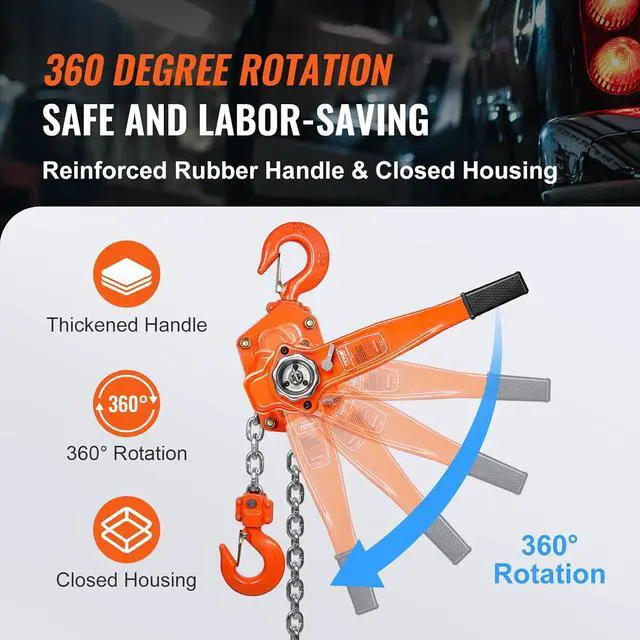 Alt view image 6 of 7 - Manual Lever Chain Hoist, 3 Ton 6600 lbs Capacity 20 FT Come Along, G80 Galvanized Carbon Steel with Weston Double-Pawl Brake, Auto Chain Leading & 360° Rotation Hook, for Garage Factory Dock