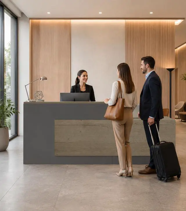 Alt view image 7 of 7 - Modern L-Shaped Reception Desk with Counter - 79 Inches Front Desk with Storage Cabinet, Open Shelves, Lockable Drawer & Keyboard Tray for Office, Lobby, Checkout (Tobacco Wood & Iron Gray - Right)
