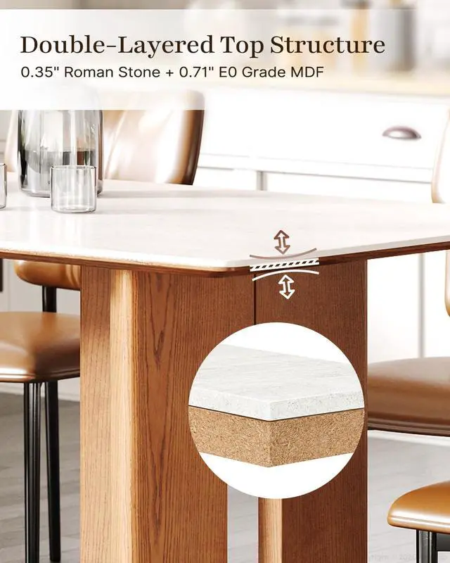 Alt view image 5 of 7 - 62.9 Inch Dining Table for 4-6 People, Rectangular Kitchen Table with Solid Wood Legs & Sintered Stone Tabletop, Modern Dinner Table for Dining Room, Kitchen, Living Room, 23.62"D x 62.99"W x 29.53"H