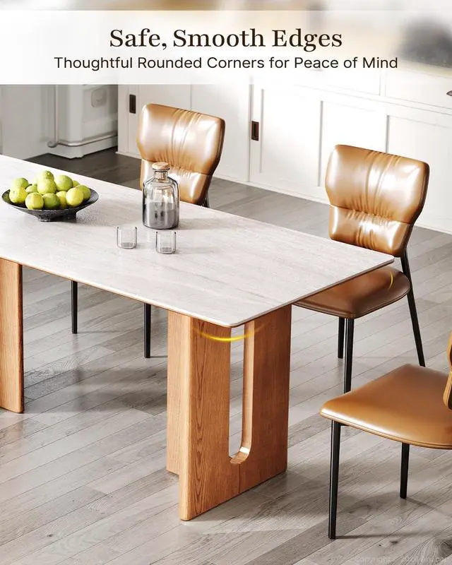 Alt view image 6 of 7 - 62.9 Inch Dining Table for 4-6 People, Rectangular Kitchen Table with Solid Wood Legs & Sintered Stone Tabletop, Modern Dinner Table for Dining Room, Kitchen, Living Room, 23.62"D x 62.99"W x 29.53"H