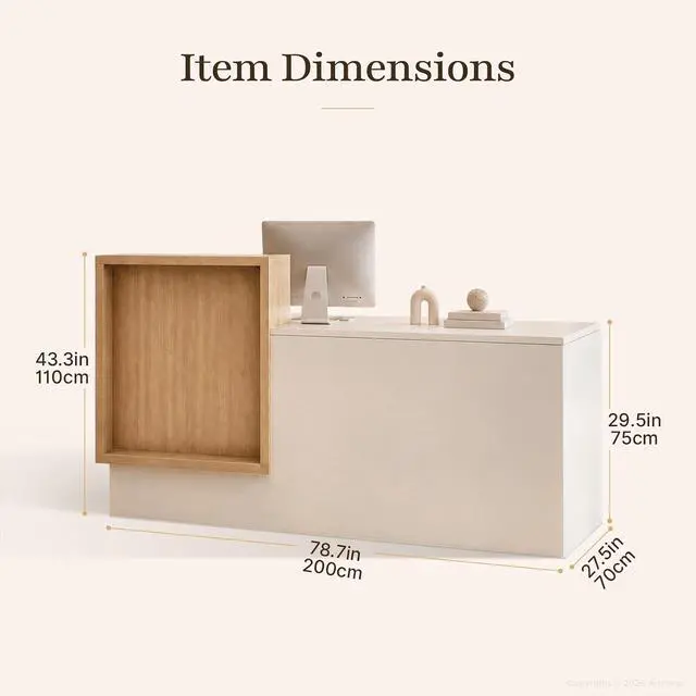 Alt view image 2 of 7 - 79" Two Person Reception Desk with LED Lights & Keyboard Tray, Front Desk Reception Counter with Lockable Drawer, Enclosed Cabinet & Cable Grommet for Office, Salon, Clinic (Right)