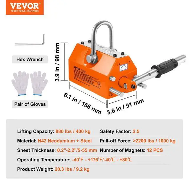 Alt view image 7 of 7 - Magnetic Lifter, 880 lbs/400 kg Pulling Capacity, 2.5 Safety Factor, Neodymium & Steel, Lifting Magnet with Release, Permanent Lift Magnets, Heavy Duty Magnet for Hoist, Shop Crane, Block, Board