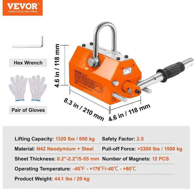 Alt view image 7 of 7 - Magnetic Lifter, 600kg Pulling Capacity, 2.5 Safety Factor, Steel and Neodymium, Lifting Magnet with Release, Permanent Lift Magnets, Heavy Duty Magnet for Hoist, Block, Shop Crane