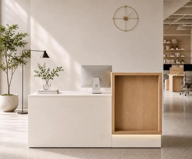 Main image of 79" Two Person Reception Desk with LED Lights & Keyboard Tray, Front Desk Reception Counter with Lockable Drawer, Enclosed Cabinet & Cable Grommet for Office, Salon, Clinic (Left)