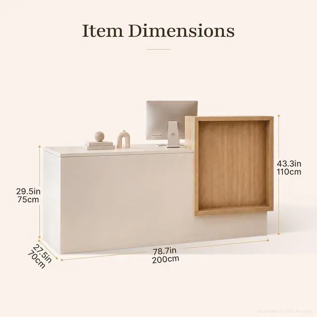 Alt view image 2 of 7 - 79" Two Person Reception Desk with LED Lights & Keyboard Tray, Front Desk Reception Counter with Lockable Drawer, Enclosed Cabinet & Cable Grommet for Office, Salon, Clinic (Left)