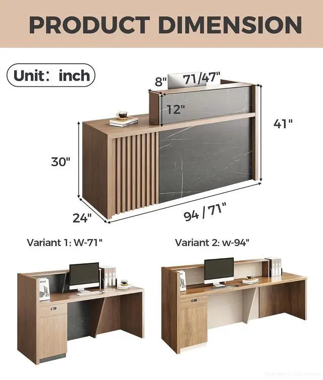 Alt view image 2 of 7 - 71" L-Shaped Reception Desk with Counter Front Desk Reception Counter with Lockable Drawer, Storage Cabinet & Cable Grommet for Office, Lobby, Checkout (Walnut & Stone Gray)