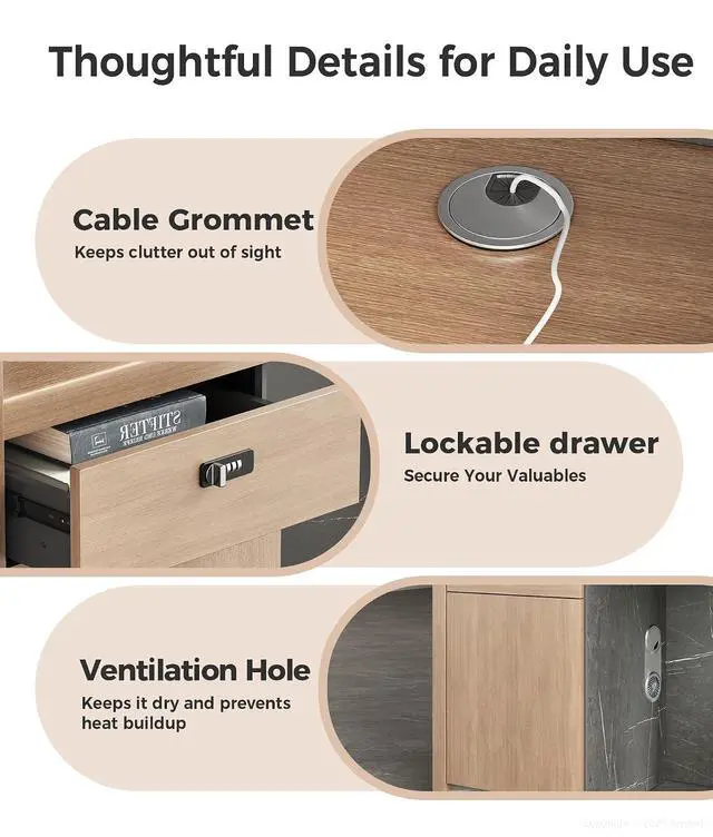 Alt view image 4 of 7 - 71" L-Shaped Reception Desk with Counter Front Desk Reception Counter with Lockable Drawer, Storage Cabinet & Cable Grommet for Office, Lobby, Checkout (Walnut & Stone Gray)