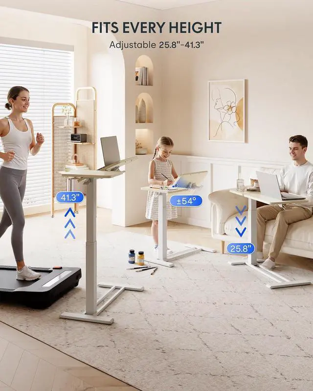 Alt view image 2 of 7 - Adjustable Height C-Shaped End Table with Split Tilting Top Mobile Side Table for Sofa & Bedside, Slides Under Furniture, Hidden Wheels for Small Spaces(31.6"W x 15.7"D,White Wood Grain)