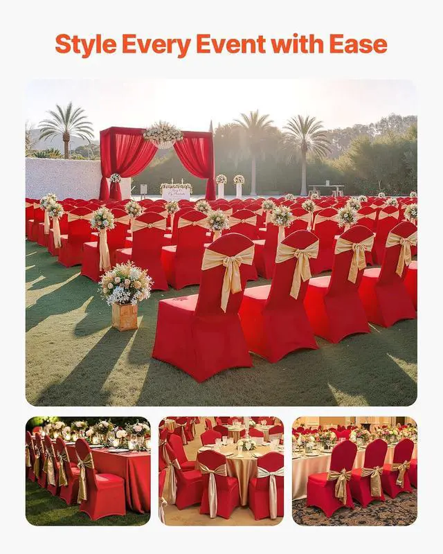 Alt view image 2 of 7 - Chair Covers, Polyester Spandex Chair Cover, Stretch Slipcovers for Wedding Party Dining Banquet Flat-Front Chair Covers (Red-a, 50PCS)