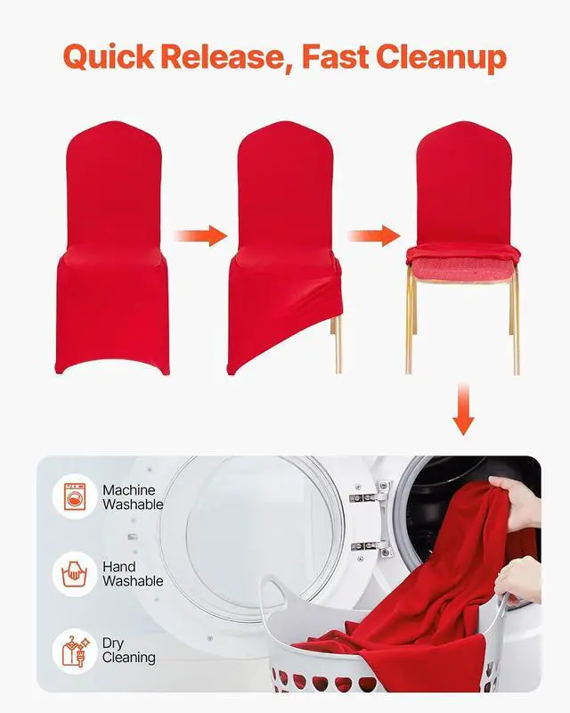 Alt view image 5 of 7 - Chair Covers, Polyester Spandex Chair Cover, Stretch Slipcovers for Wedding Party Dining Banquet Flat-Front Chair Covers (Red-a, 50PCS)