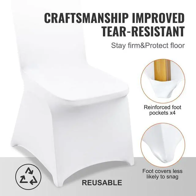 Alt view image 5 of 7 - 150 Pcs White Chair Covers Polyester Spandex Chair Cover Stretch Slipcovers for Wedding Party Dining Banquet Flat-Front Chair Cover