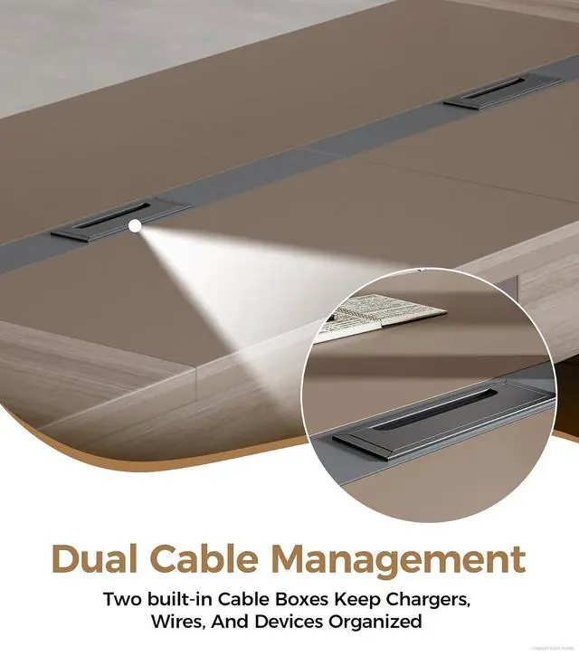 Alt view image 7 of 7 - 12FT Conference Table for 10-12 People, Executive Long Table, Boardroom Meeting Table with 1.61" Thick Tabletop, 2 Rectangle Grommets & Heavy-Duty Base for Office Meeting (142" L * 51" W * 29" H)