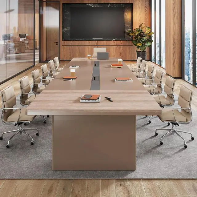 Main image of 12FT Conference Table for 10-12 People, Executive Long Table, Boardroom Meeting Table with 1.61" Thick Tabletop, 2 Rectangle Grommets & Heavy-Duty Base for Office Meeting (142" L * 51" W * 29" H)