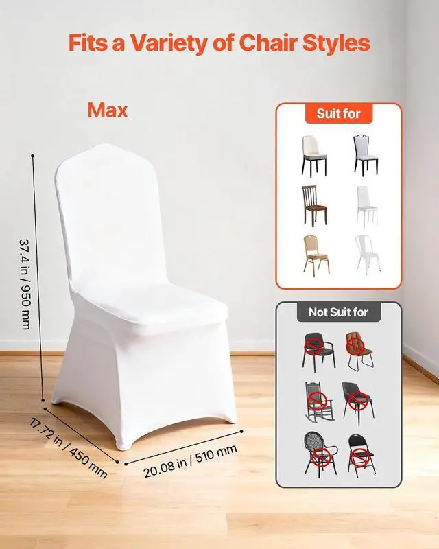 Alt view image 3 of 7 - Chair Covers, Polyester Spandex Chair Cover, Stretchy Flat-Front Chairs Protective Slipcover, Universal Fitted for Dining Party Wedding Banque (105PCS, White)