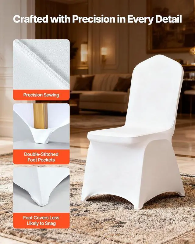 Alt view image 5 of 7 - Chair Covers, Polyester Spandex Chair Cover, Stretchy Flat-Front Chairs Protective Slipcover, Universal Fitted for Dining Party Wedding Banque (105PCS, White)