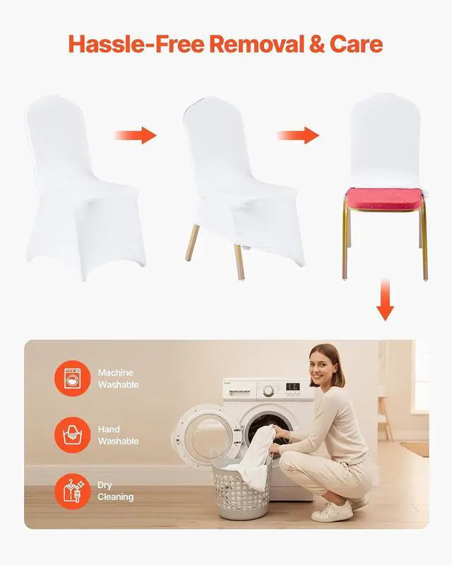 Alt view image 6 of 7 - Chair Covers, Polyester Spandex Chair Cover, Stretchy Flat-Front Chairs Protective Slipcover, Universal Fitted for Dining Party Wedding Banque (105PCS, White)