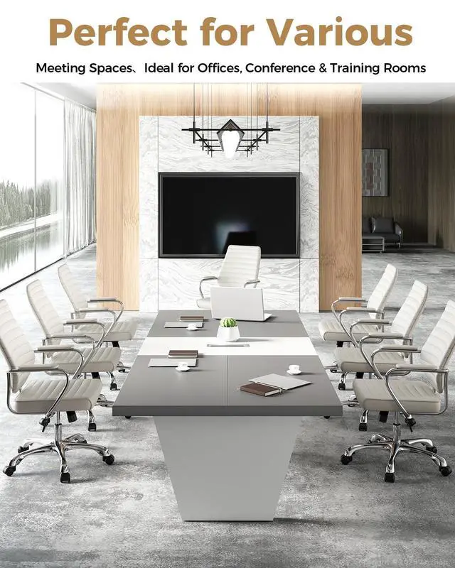 Alt view image 3 of 7 - 10-Foot Conference Table for 10 People, Business Style Meeting Table with Rectangle Grommet, 2.13" Thick Tabletop & Heavy-Duty Base (118" L x 47" W x 29" H)
