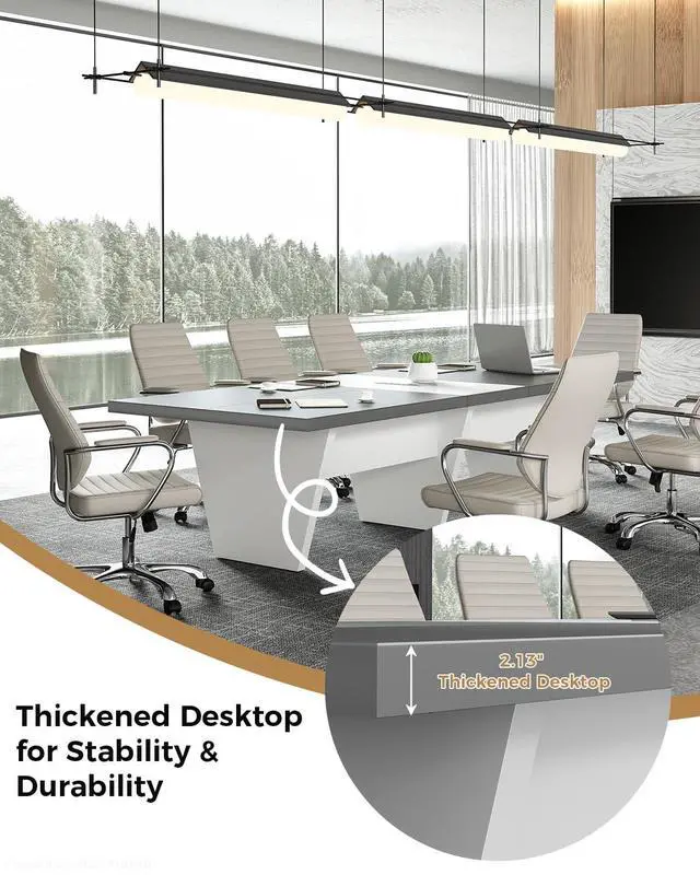 Alt view image 4 of 7 - 10-Foot Conference Table for 10 People, Business Style Meeting Table with Rectangle Grommet, 2.13" Thick Tabletop & Heavy-Duty Base (118" L x 47" W x 29" H)