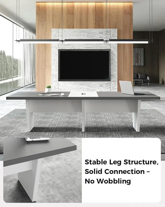 Alt view image 5 of 7 - 10-Foot Conference Table for 10 People, Business Style Meeting Table with Rectangle Grommet, 2.13" Thick Tabletop & Heavy-Duty Base (118" L x 47" W x 29" H)