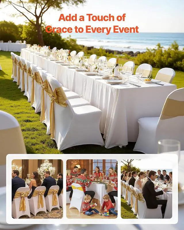 Alt view image 2 of 7 - Chair Covers, Polyester Spandex Chair Cover, Stretch Slipcovers for Wedding Party Dining Banquet Flat-Front Chair Covers (White-c, 32PCS)