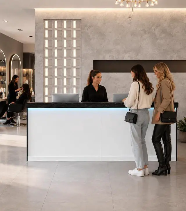 Alt view image 7 of 7 - 71" Reception Desk with LED Lights & Keyboard Tray, Front Desk Reception Counter with Lockable Drawer, Enclosed Cabinet & Cable Grommet for Office, Salon, Clinic, Lobby (Black Grain & White)