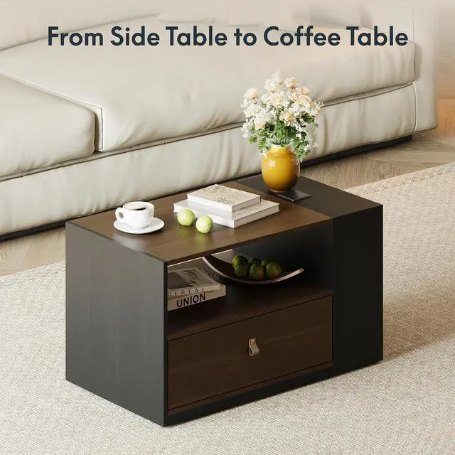 Alt view image 5 of 7 - H7 CAB End Table with Drawers Storage, Narrow Side Table Nightstand with Shelves & Cabinet, Bedside Table for Small Spaces, Sofa Couch Table for Living Room Bedroom,Walnut