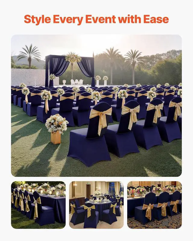 Alt view image 2 of 7 - Chair Covers, Polyester Spandex Chair Cover, Stretch Slipcovers for Wedding Party Dining Banquet Flat-Front Chair Covers (Navy Blue-a, 50PCS)