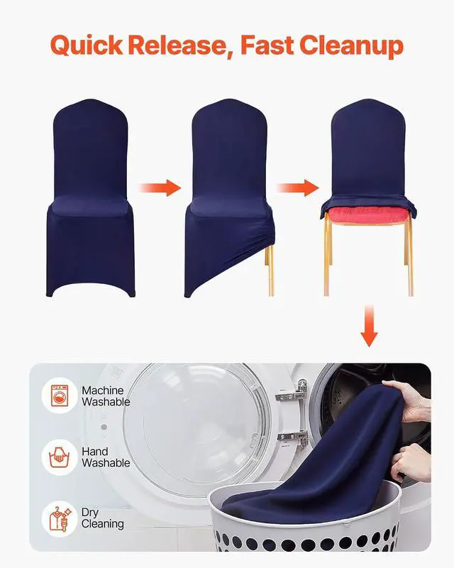 Alt view image 5 of 7 - Chair Covers, Polyester Spandex Chair Cover, Stretch Slipcovers for Wedding Party Dining Banquet Flat-Front Chair Covers (Navy Blue-a, 50PCS)