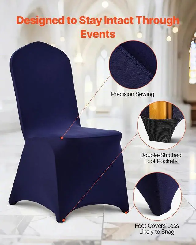 Alt view image 6 of 7 - Chair Covers, Polyester Spandex Chair Cover, Stretch Slipcovers for Wedding Party Dining Banquet Flat-Front Chair Covers (Navy Blue-a, 50PCS)