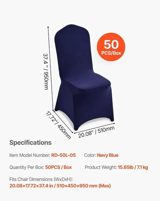 Alt view image 7 of 7 - Chair Covers, Polyester Spandex Chair Cover, Stretch Slipcovers for Wedding Party Dining Banquet Flat-Front Chair Covers (Navy Blue-a, 50PCS)