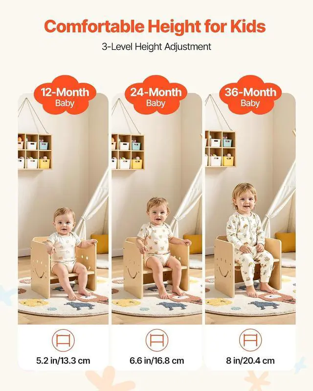 Alt view image 3 of 7 - Montessori Weaning Table and Chair Set, Wooden, Kids Table and Chair Set for Toddlers 1-5, Step Stool with Whiteboard and 3 Heights Adjustable, Easy to Clean, for Eating Drawing Reading Playing