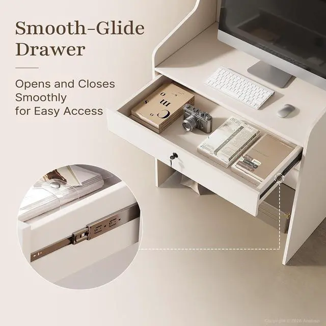 Alt view image 6 of 7 - 31.5" Small Reception Desk with Counter, Compact Receptionist Desk Checkout Counter with Lockable Drawer and Spacious Legroom for Office, Salon, Retail (White)