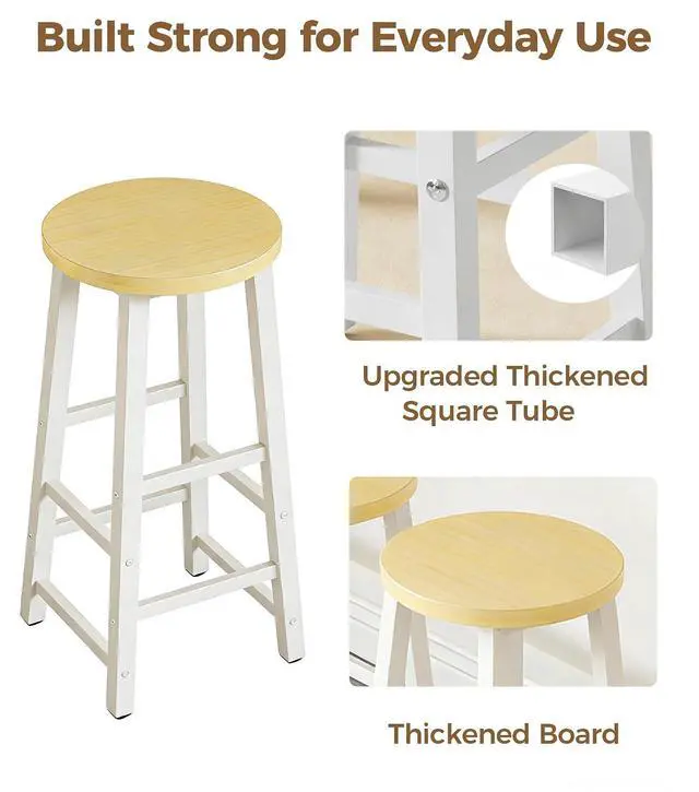 Alt view image 5 of 7 - 71" Bar Table with 4 Stools, Bar Height Pub Table with Metal Footrest, Bar Table and Chairs Set with Sturdy Metal Frame for Living Room, Dining Room, Kitchen (White & Maple)