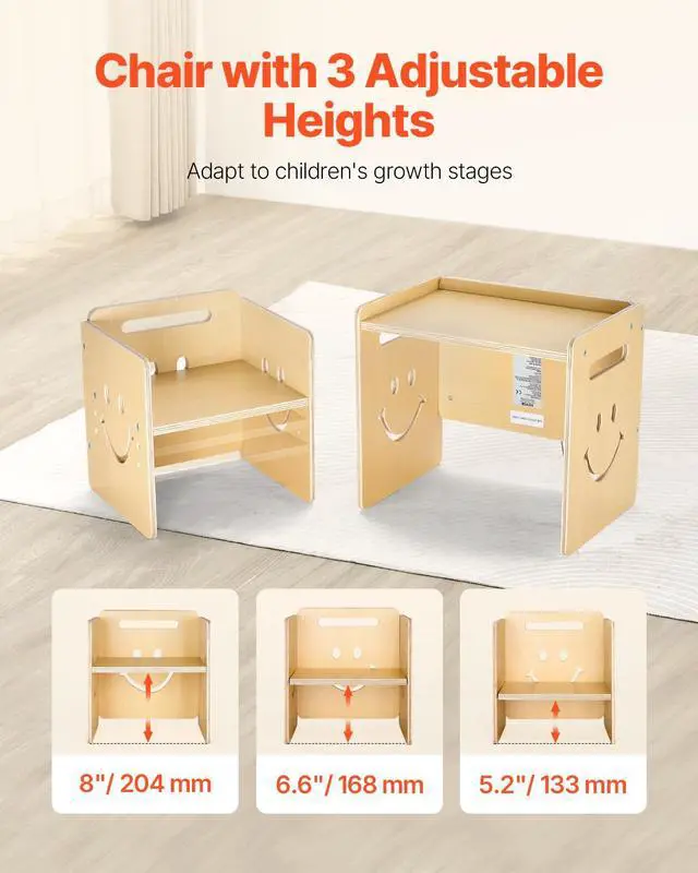 Alt view image 3 of 7 - Montessori Weaning Table and Chair Set, 3 in 1 Wooden Toddler Table and Chairs with Chalkboard, Adjustable Height Montessori Table for Ages 1-5, Ideal for Drawing, Reading, Eating - Natural