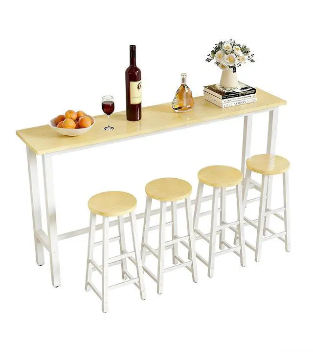Alt view image 7 of 7 - 71" Bar Table with 4 Stools, Bar Height Pub Table with Metal Footrest, Bar Table and Chairs Set with Sturdy Metal Frame for Living Room, Dining Room, Kitchen (White & Maple)