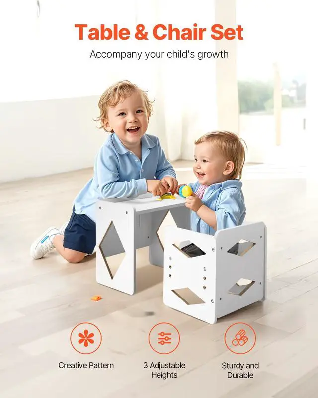 Alt view image 2 of 7 - Montessori Weaning Table and Chair Set, Wooden Toddler Table and Chair Set for Aged 1-5, Adjustable Height Kids Montessori Chair and Activity Table, Ideal for Reading, Eating, Playing - White
