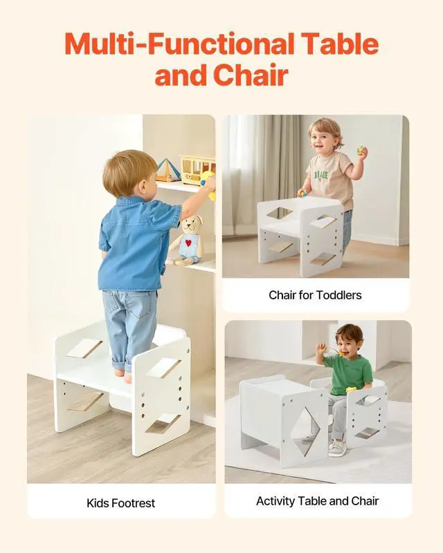 Alt view image 6 of 7 - Montessori Weaning Table and Chair Set, Wooden Toddler Table and Chair Set for Aged 1-5, Adjustable Height Kids Montessori Chair and Activity Table, Ideal for Reading, Eating, Playing - White