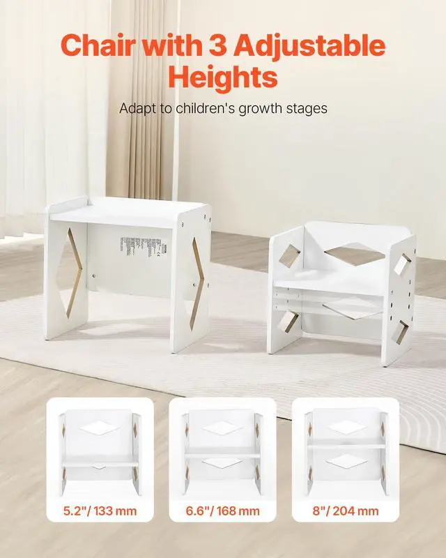 Alt view image 5 of 7 - Montessori Weaning Table and Chair Set, Wooden Toddler Table and Chair Set for Aged 1-5, Adjustable Height Kids Montessori Chair and Activity Table, Ideal for Reading, Eating, Playing - White