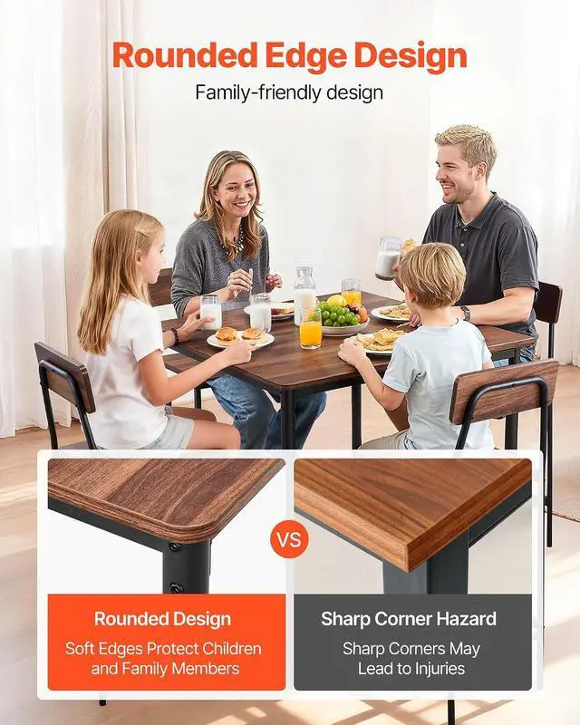 Alt view image 6 of 7 - Bar Table and Chairs Set, 5PCS 35 Bars Tables Set with Rounded Edge Design, Square Pub Table with Four Stools for Living Room, Dining Room, Kitchen, Walnut Color, Black