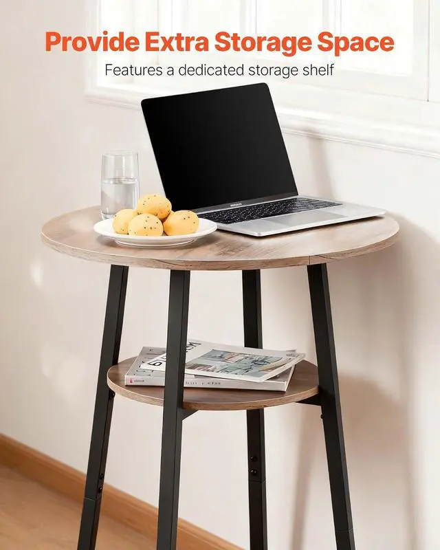 Alt view image 5 of 7 - Bar Table and Chairs Set, 3PCS 23.5 Bars Tables Set with Rounded Corner Design, Round Pub Table with Two Stools for Office Desk, Breakfast Corner, Mini Bars, Light Gray, Black