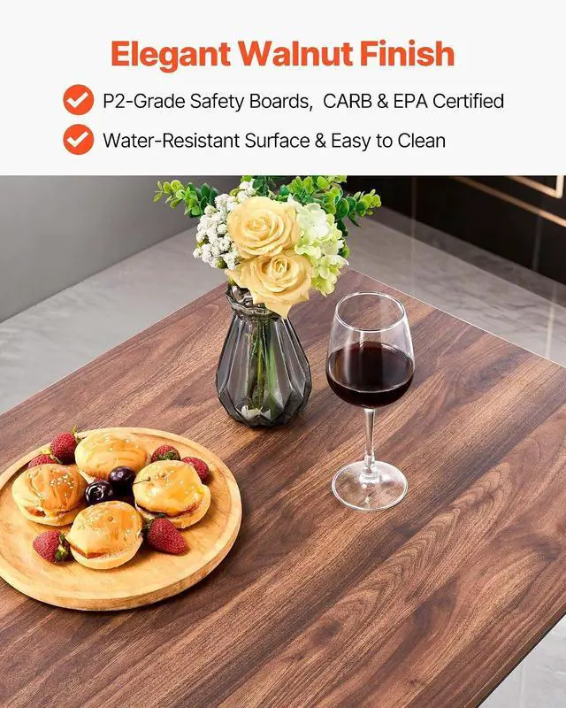 Alt view image 4 of 7 - Bar Table and Chairs Set, 5PCS 47.2 Bars Tables Set with Rounded Edge Design, Rectangular Pub Table with Four Stools for Living Room, Dining Room, Kitchen, Walnut Color, Black