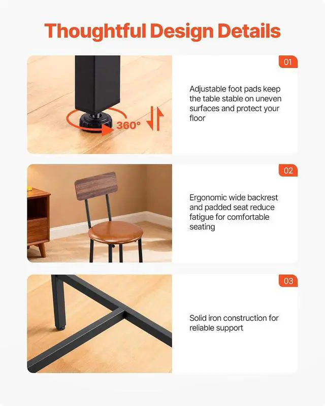 Alt view image 7 of 7 - Bar Table and Chairs Set, 5PCS 47.2 Bars Tables Set with Rounded Edge Design, Rectangular Pub Table with Four Stools for Living Room, Dining Room, Kitchen, Walnut Color, Black