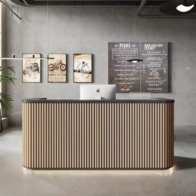 Main image of 70.87in Yellow Curved Reception Desk,Mid Century Front Desk Reception Room Table with LED Lights, Retail Counter for Checkout, Lobby, Beauty Salon