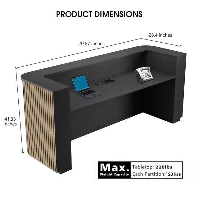 Alt view image 2 of 7 - 70.87in Yellow Curved Reception Desk,Mid Century Front Desk Reception Room Table with LED Lights, Retail Counter for Checkout, Lobby, Beauty Salon
