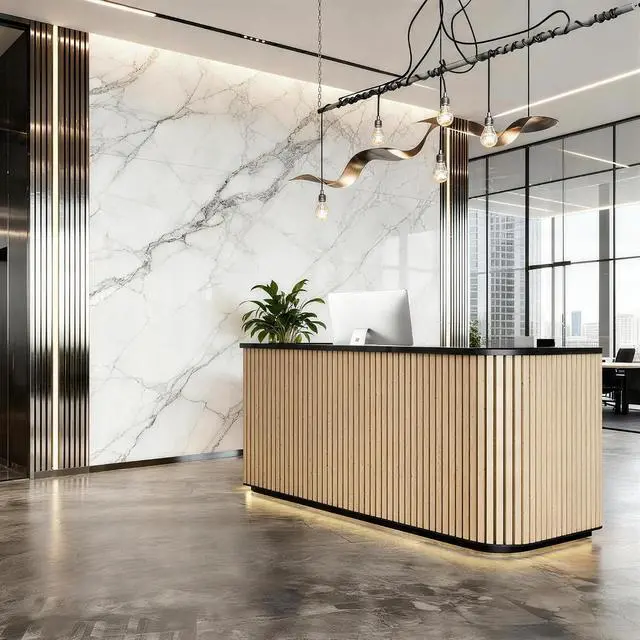 Alt view image 6 of 7 - 70.87in Yellow Curved Reception Desk,Mid Century Front Desk Reception Room Table with LED Lights, Retail Counter for Checkout, Lobby, Beauty Salon