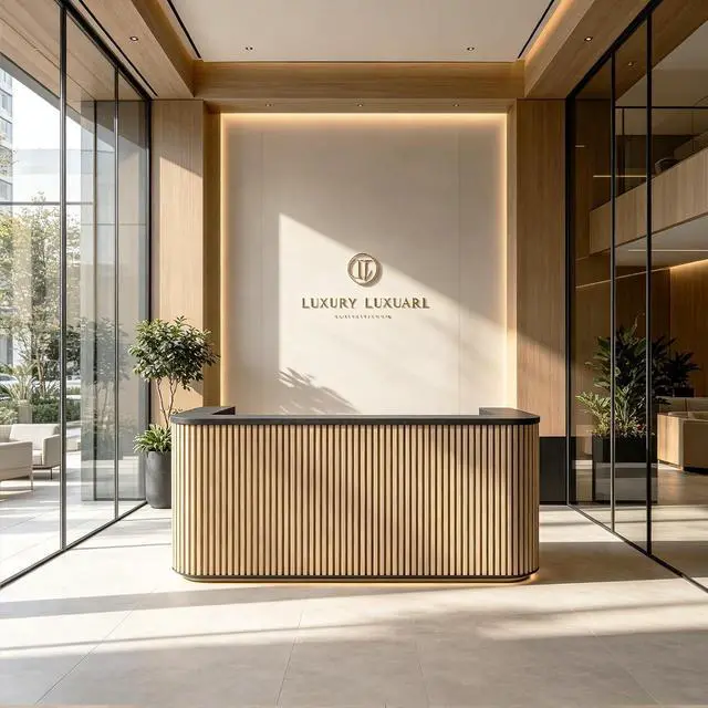 Alt view image 7 of 7 - 70.87in Yellow Curved Reception Desk,Mid Century Front Desk Reception Room Table with LED Lights, Retail Counter for Checkout, Lobby, Beauty Salon