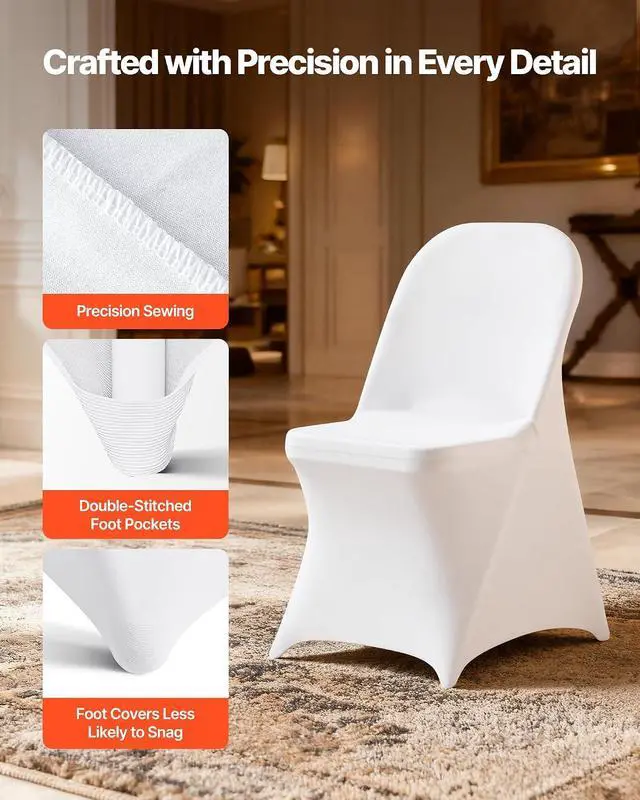 Alt view image 5 of 7 - Chair Covers, Polyester Spandex Chair Cover, Stretch Slipcovers for Wedding Party Dining Banquet Flat-Front Chair Covers (White-c, 32PCS)